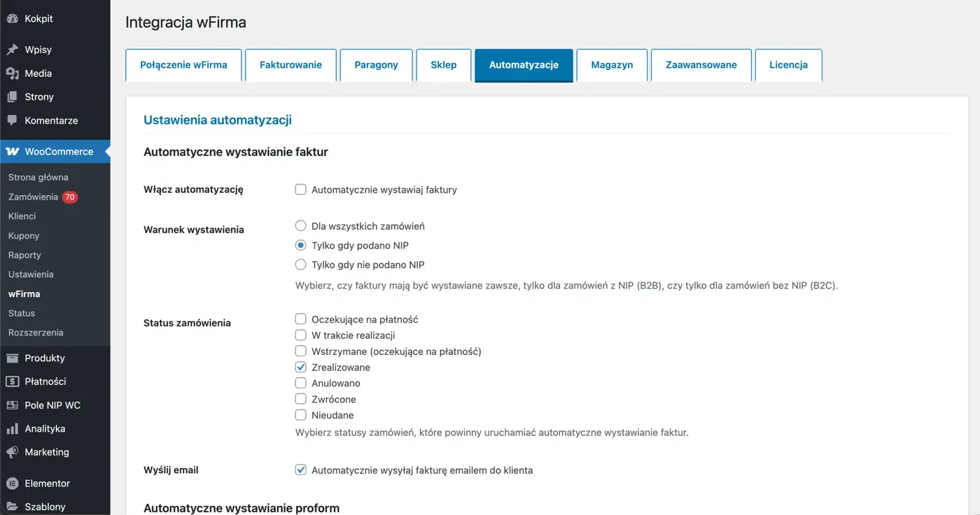 Ustawienia VAT OSS w integracji wFirma